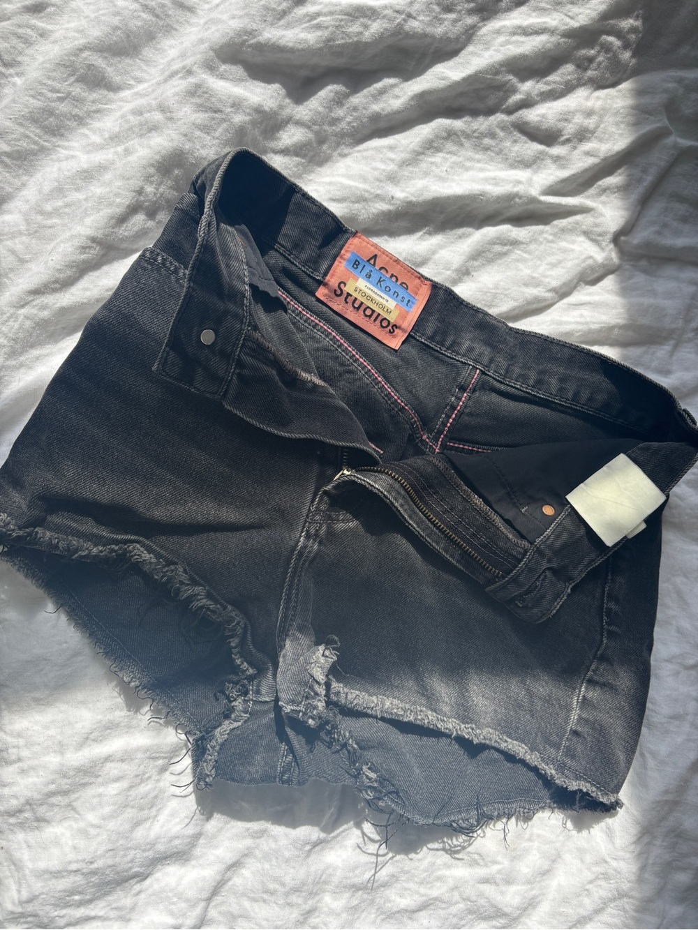 Acne Black Raw Hem Jean Shorts